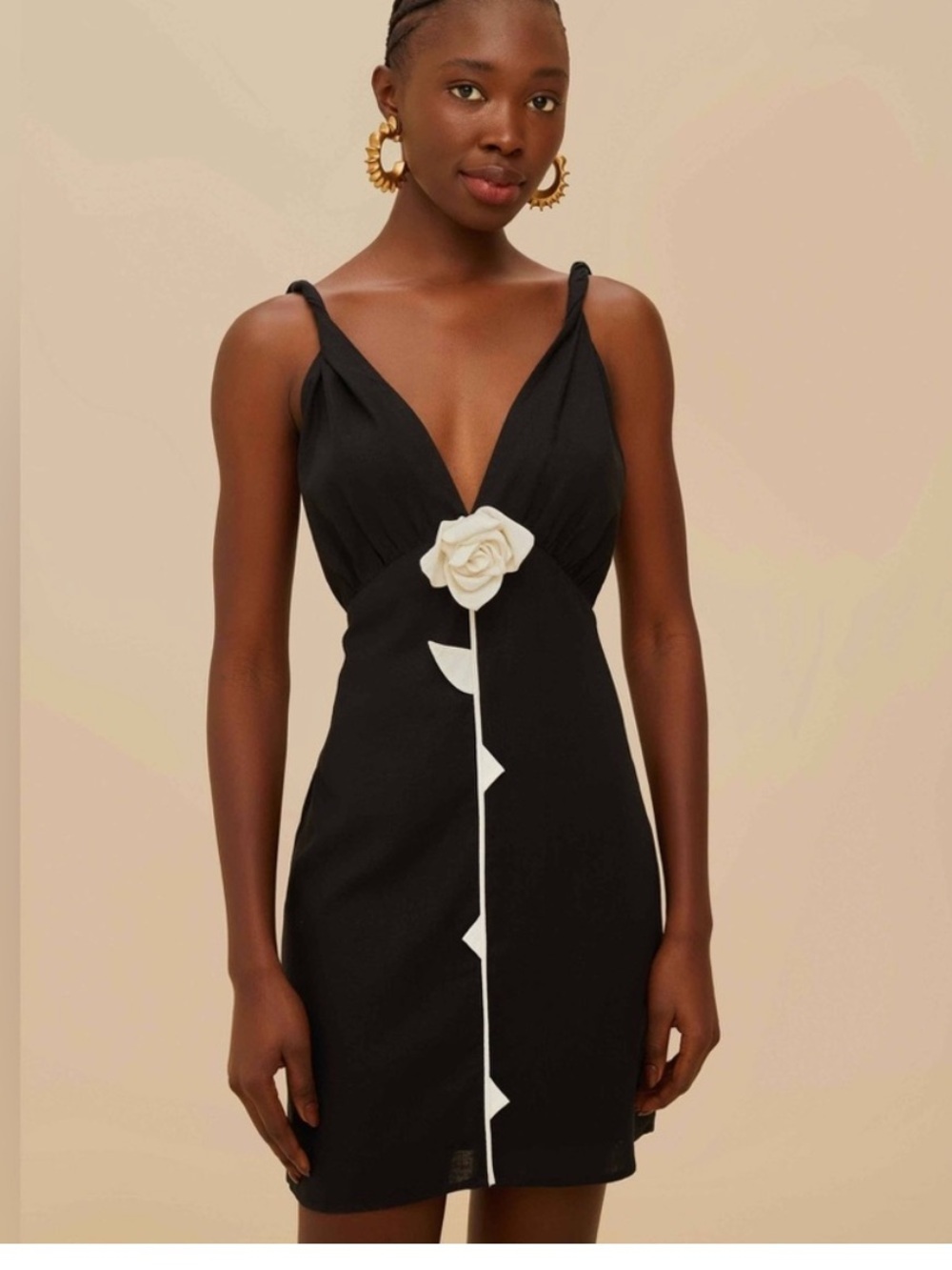 Farm Rio Black And White Rose Mini Dress